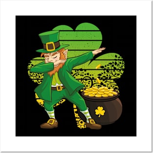 Dabbing Leprechaun St. Patricks Day Vintage Retro Clover Shamrock Posters and Art